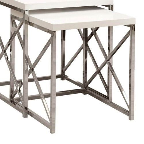 End Table Glossy White - Chrome Metal