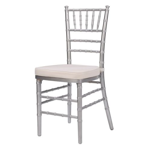 Silver Resin Chiavari Chair With White Cushion